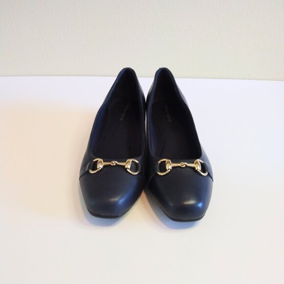 Easy Spirit Navy Blue Leather Guliana Wedge Heels Size 8 - Picture 2 of 5